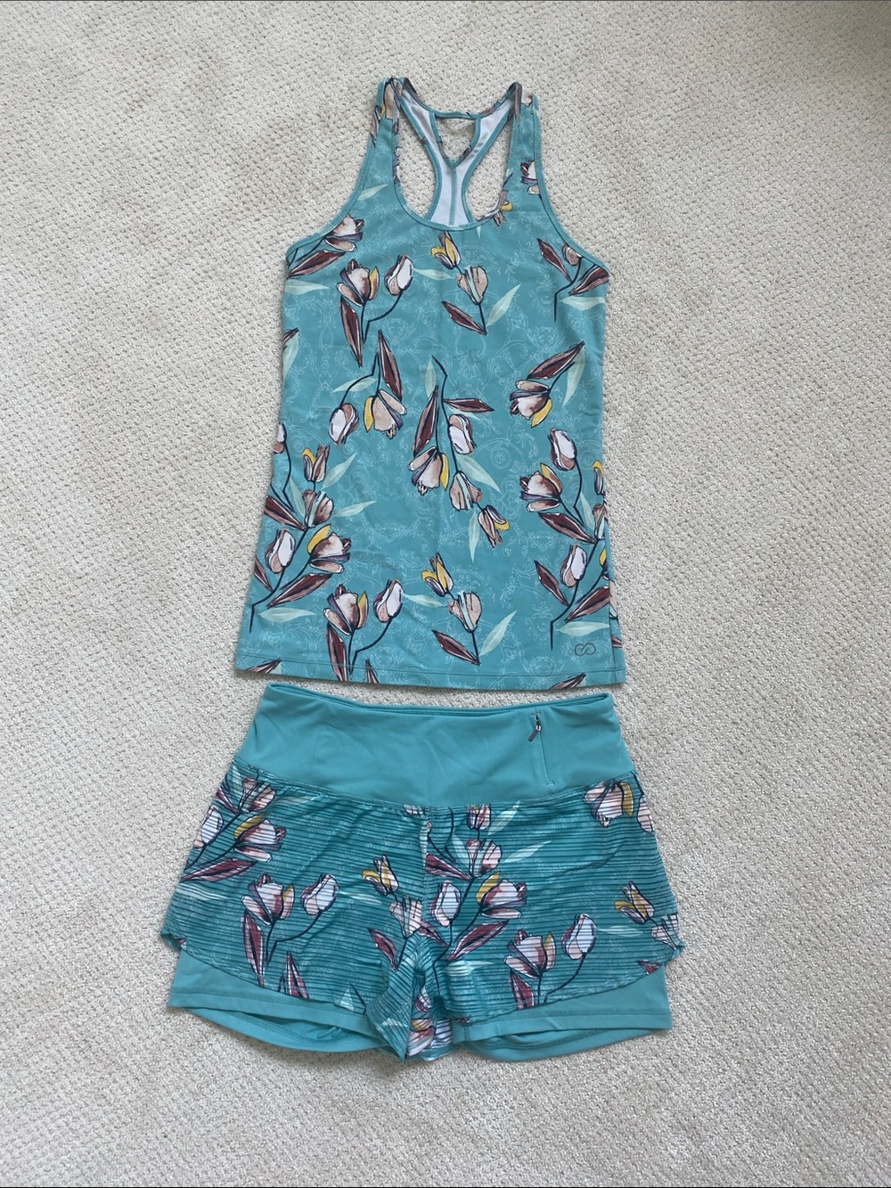 CALIA Teal Floral Racerback Set - With Athletic Shorts